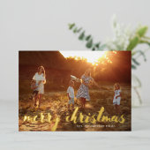Gold Merry kerstcadeaufoto Folie Feestdagenkaart (Staand Voorkant)