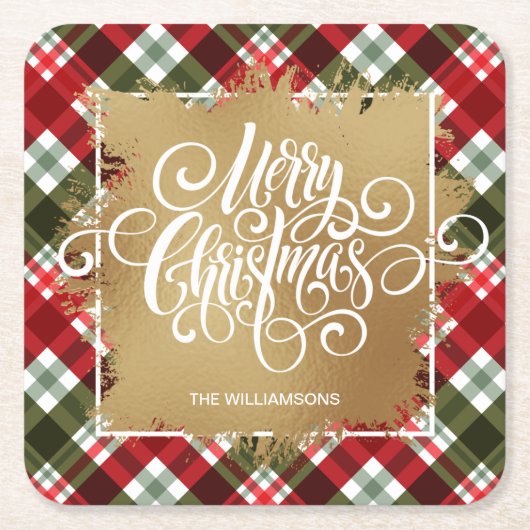 Gold Merry-kerstcadeautje Kartonnen Onderzetters (Voorkant)