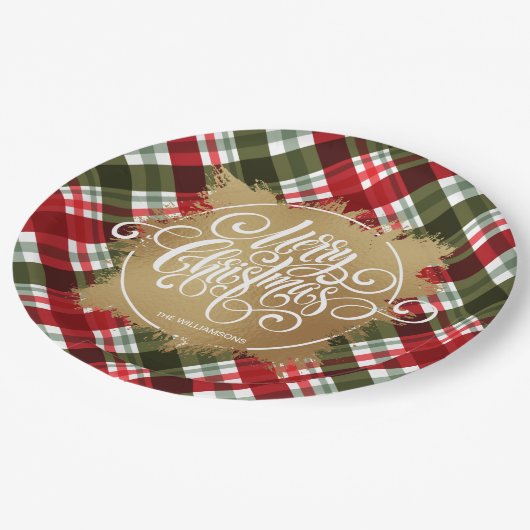 Gold Merry-kerstcadeautje Papieren Bordje (Gekanteld)