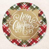 Gold Merry-kerstcadeautje Ronde Kartonnen Onderzetter (Voorkant)
