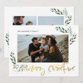 Gold Merry-kerstfeest 3-fotofeestdag Feestdagenkaart (Voorkant / Achterkant)