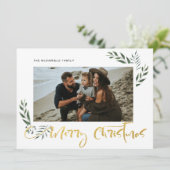 Gold Merry-kerstfeest 3-fotofeestdag Feestdagenkaart (Staand voorkant)