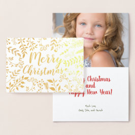 Gold Merry kerstfeestdag - Floral foto Folie Kaarten