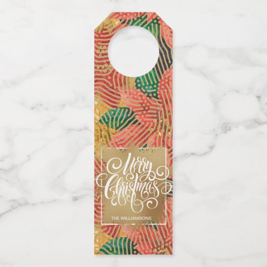 Gold Merry kerstFloral Flessenhanger (Voorkant)