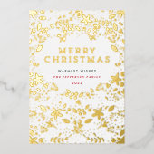 Gold Merry kerstFlorals Folie Feestdagenkaart (Voorkant)