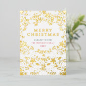 Gold Merry kerstFlorals Folie Feestdagenkaart (Staand Voorkant)