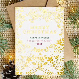 Gold Merry kerstFlorals Folie Feestdagenkaart