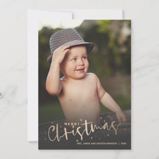 Gold Merry-kerstfoto Feestdagenkaart (Voorkant)