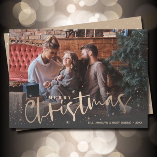 Gold Merry-kerstfoto Feestdagenkaart