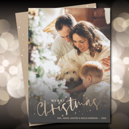 Gold Merry-kerstfoto Feestdagenkaart
