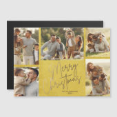 Gold Merry-kerstfoto's Gele magnetische kaart (Voorkant / Achterkant)