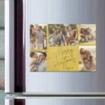 Gold Merry-kerstfoto's Gele magnetische kaart<br><div class="desc">Meerfotokerstvakantie Met MAGNETIC-kaarten is je familienaam en de woorden Vrolijk kerstfeest op een gele achtergrond te zien. Meer DESIGN en kleuren in onze winkel.</div>