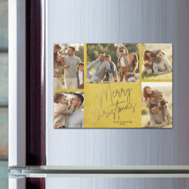 Gold Merry-kerstfoto's Gele magnetische kaart