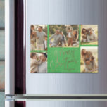 Gold Merry-kerstfoto's Groene magnetische kaart<br><div class="desc">Meerfotokerstvakantie Met MAGNETIC zijn uw familienaam en de woorden Vrolijk kerstfeest op een groene achtergrond te zien. Meer DESIGN en kleuren in onze winkel.</div>