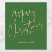 Gold Merry-kerstgroen Wijn Etiket (Enkel label)