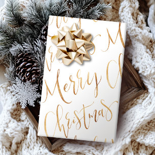 Gold Merry-kerstkalligrafie-feestdag Cadeaupapier