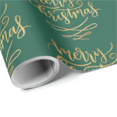  Gold Merry-kerstkalligrafie groen Cadeaupapier (Rol Hoek)
