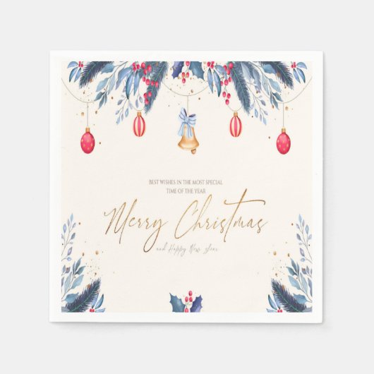 Gold Merry-kerstkalligrafie Navy Blue Red Servet (Voorkant)