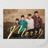 Gold Merry | Kerstlandschapsfamilie Foto-Folie Folie Feestdagenkaart (Voorkant)