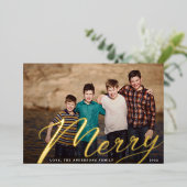 Gold Merry | Kerstlandschapsfamilie Foto-Folie Folie Feestdagenkaart (Staand Voorkant)