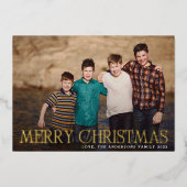 Gold Merry-kerstlandschapsfoto Folie Feestdagenkaart (Voorkant)