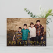 Gold Merry-kerstlandschapsfoto Folie Feestdagenkaart (Staand Voorkant)