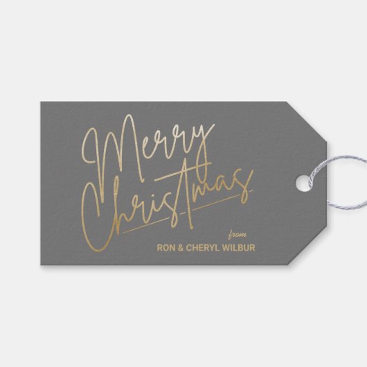 Gold Merry-kerstluxe grijs Cadeaulabel (Voorkant (Horizontaal))