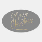 Gold Merry-kerstluxe grijs Ovale Sticker (Voorkant)