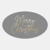 Gold Merry-kerstluxe grijs Ovale Sticker (Voorkant)