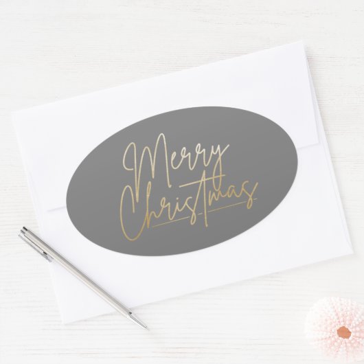 Gold Merry-kerstluxe grijs Ovale Sticker (Envelop)