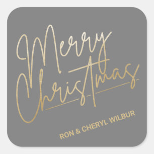 Gold Merry-kerstluxe grijs Vierkante Sticker