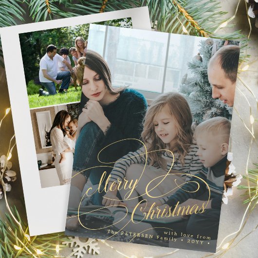 Gold Merry Kerstmis 4 fotocollage Feestdagenkaart