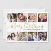 Gold Merry Kerstmis 9 Foto Collage Feestdagenkaart (Voorkant)