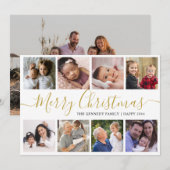 Gold Merry Kerstmis 9 Foto Collage Feestdagenkaart (Voorkant / Achterkant)