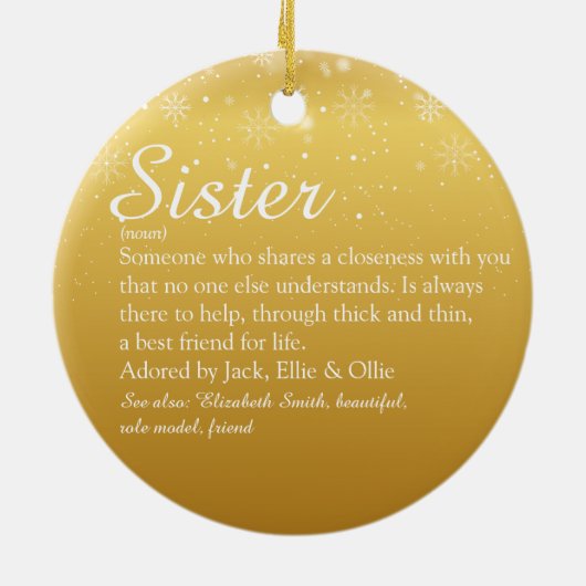 Gold Merry-kerstmis Beste ooit zuster-definitie Keramisch Ornament (Achterkant)