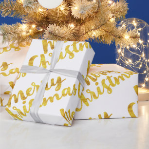 Gold Merry Kerstmis Calligraphy op White Cadeaupapier