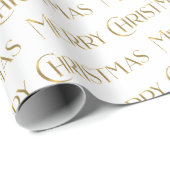 Gold Merry Kerstmis Classy Font Holiday Cadeaupapier (Rol Hoek)