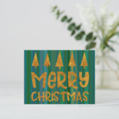 Gold Merry kerstmis en bomen met groene strepen Briefkaart (Staand voorkant)