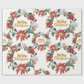 Gold Merry Kerstmis Floral Wreate met Poinsettia Cadeaupapier (Vlak)
