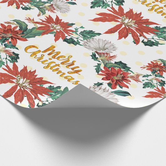 Gold Merry Kerstmis Floral Wreate met Poinsettia Cadeaupapier (Hoek)
