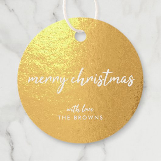 Gold Merry Kerstmis Modern Minimale Typografie Bedankjes Labels (Voorkant)