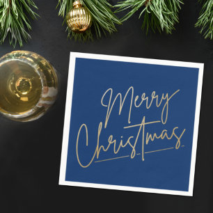 Gold Merry Kerstmis op Blue Napkins Servet