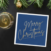 Gold Merry Kerstmis op Blue Napkins Servet