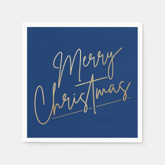 Gold Merry Kerstmis op Blue Napkins Servet (Voorkant)