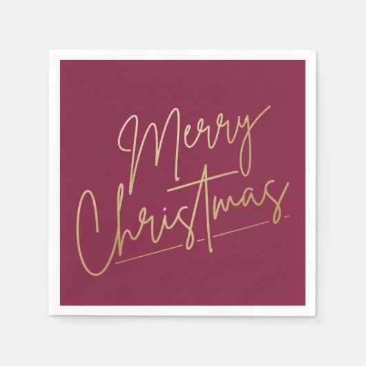 Gold Merry Kerstmis op Cranberry Napkins Servet (Voorkant)