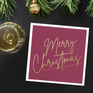 Gold Merry Kerstmis op Cranberry Napkins Servet