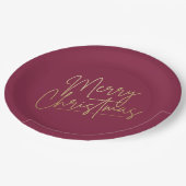 Gold Merry Kerstmis op Cranberry Papieren Bordje (Gekanteld)