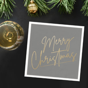 Gold Merry Kerstmis op grijs Napels Servet