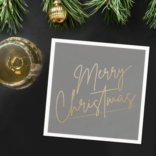 Gold Merry Kerstmis op grijs Napels Servet