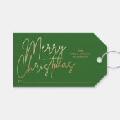 Gold Merry Kerstmis op groen Cadeaulabel (Voorkant (Horizontaal))